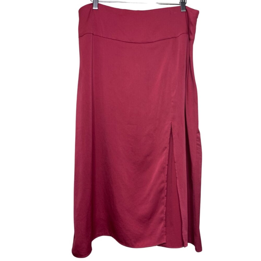 EXPRESS | Hot Pink Satin Style Knee Length Side Slit Skirt | Size L